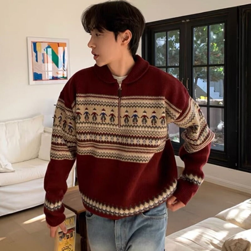 Jacquard Half-Zip Knit Sweater “Lorenzo”