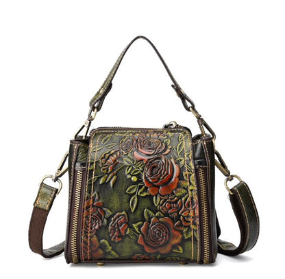 Floral Embossed Leather Handbag