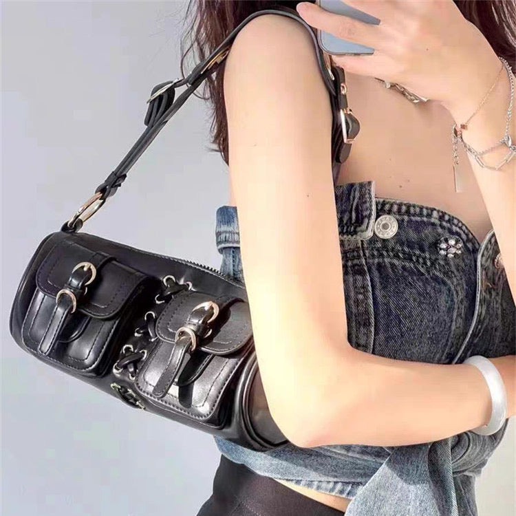 Faux Leather (PU) Buckle Baguette Bag