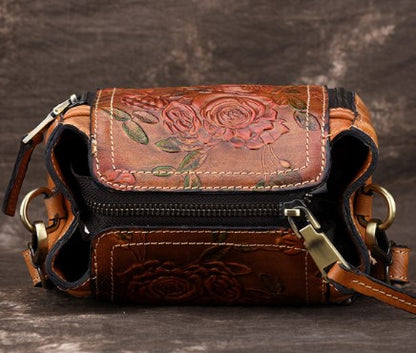 Floral Embossed Leather Handbag