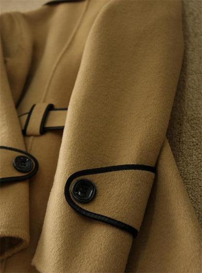 Belted Wool-Look Coat with Contrast Piping “Edith”