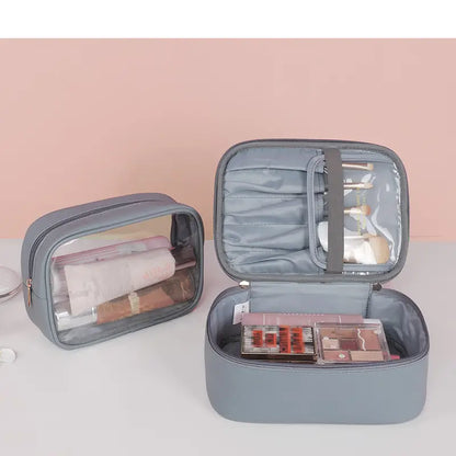 2-Piece Faux Leather (PU) Travel Makeup Bag Set