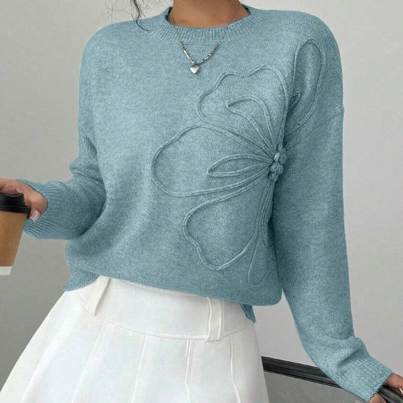 Embossed Flower Knit Sweater “Linnea”