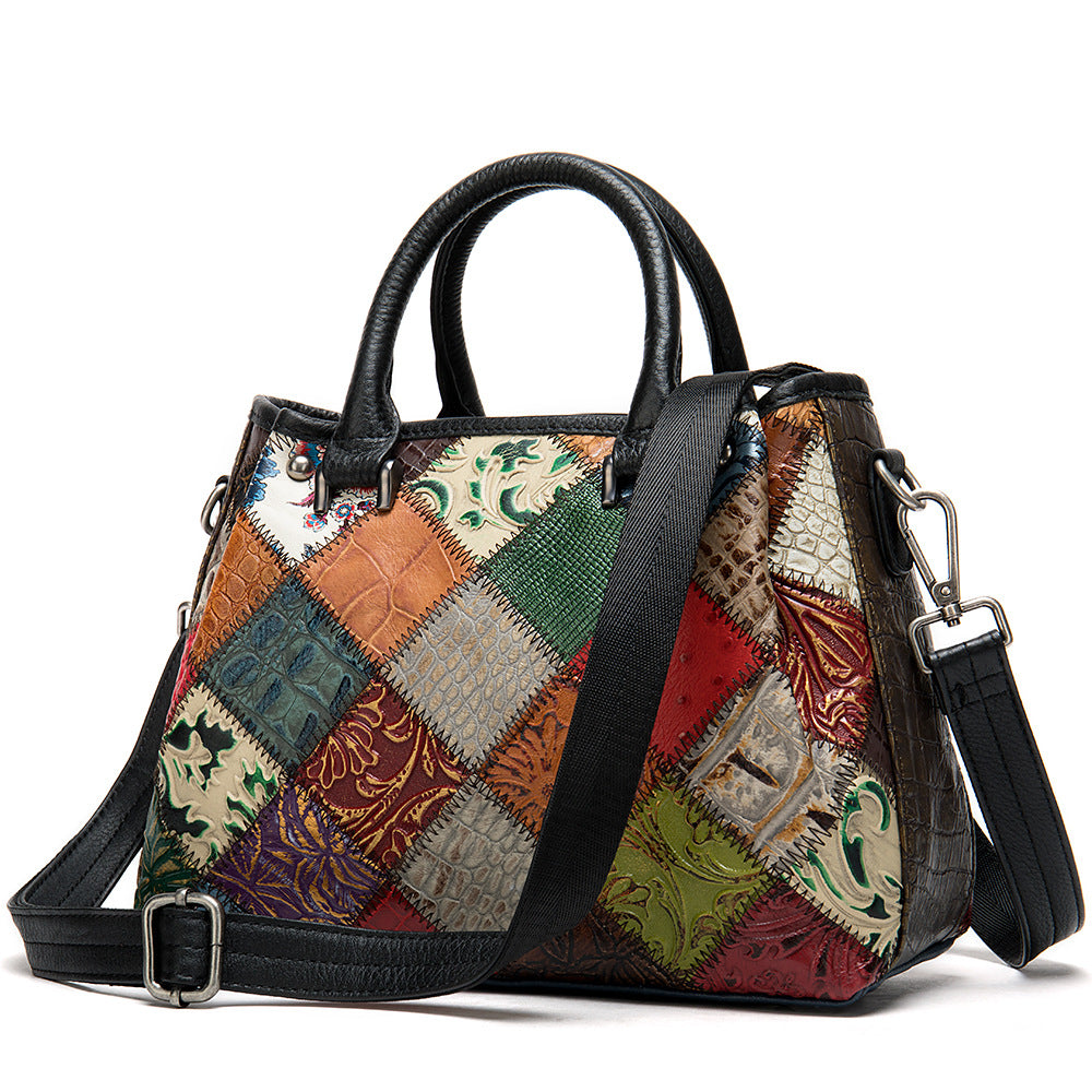 Lederhandtasche im Ethno-Patchwork-Stil