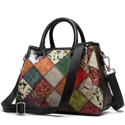 Lederhandtasche im Ethno-Patchwork-Stil