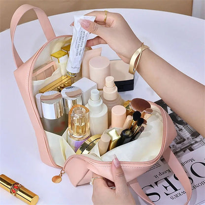 Muschel-Kosmetiktasche mit Henkeln aus PU-Kunstleder