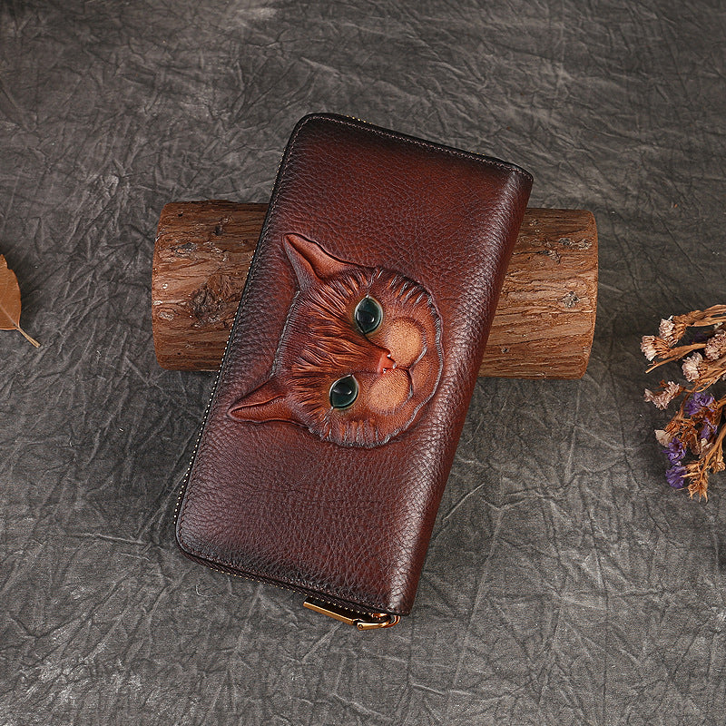 Hand-Painted Cat Leather Wallet