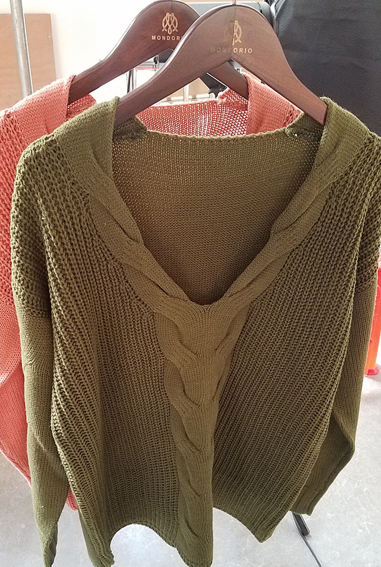 Zopfstrick-Pullover mit V-Ausschnitt „Marina“