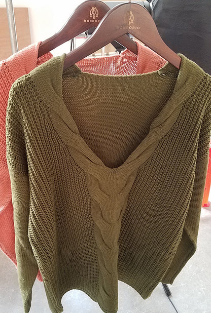 Zopfstrick-Pullover mit V-Ausschnitt „Marina“