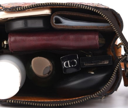 Floral Embossed Leather Handbag