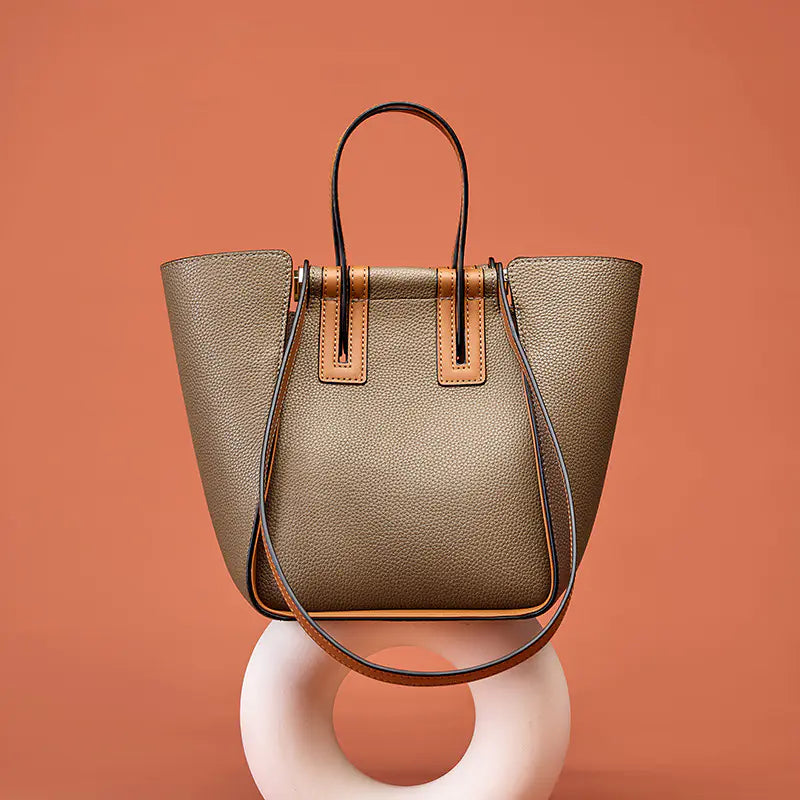 Color Block Leather Commuter Handbag