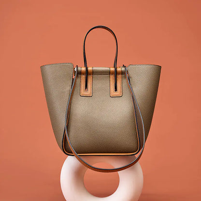 Color Block Leather Commuter Handbag