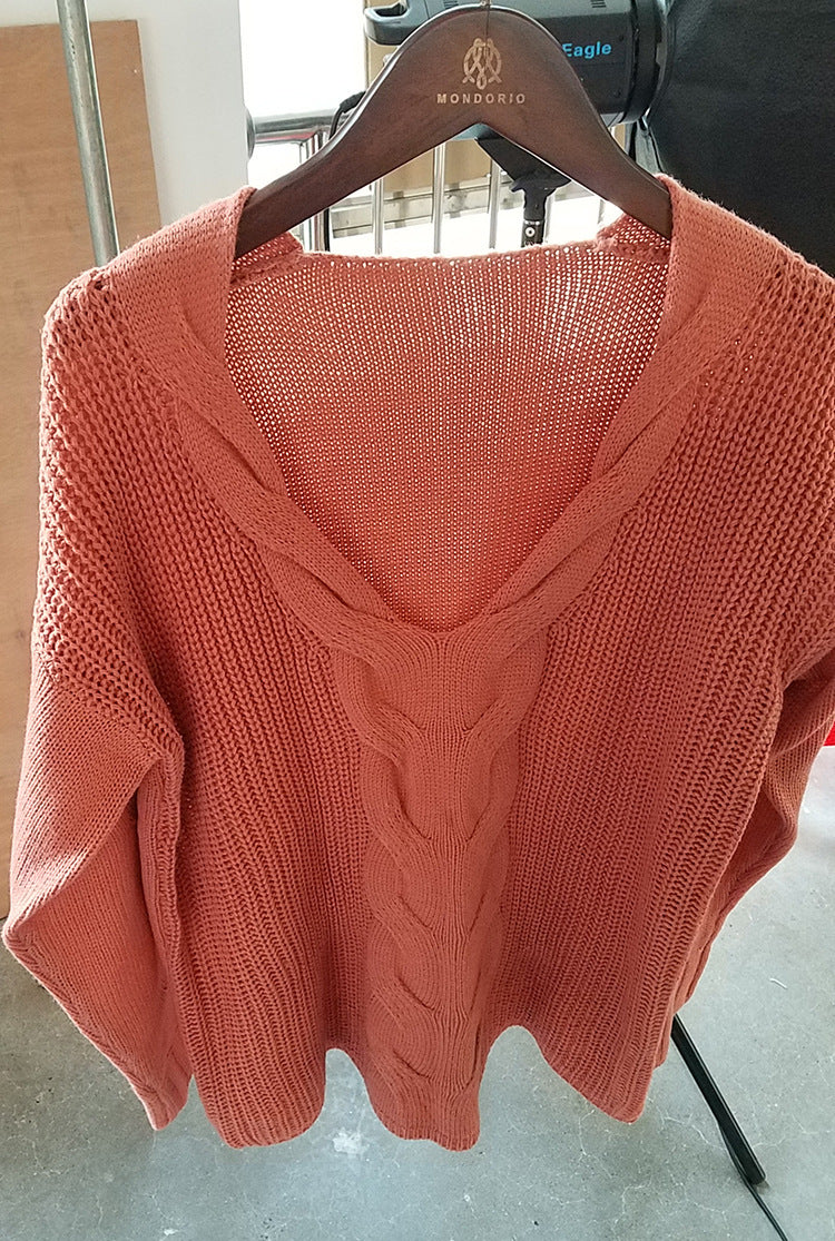 Zopfstrick-Pullover mit V-Ausschnitt „Marina“
