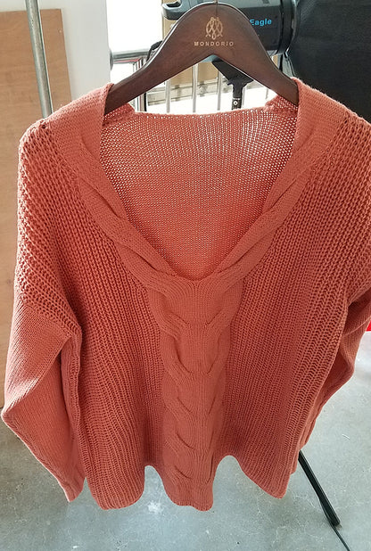 Zopfstrick-Pullover mit V-Ausschnitt „Marina“