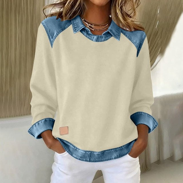 Strickpullover mit Denim-Kragen „Noemi“