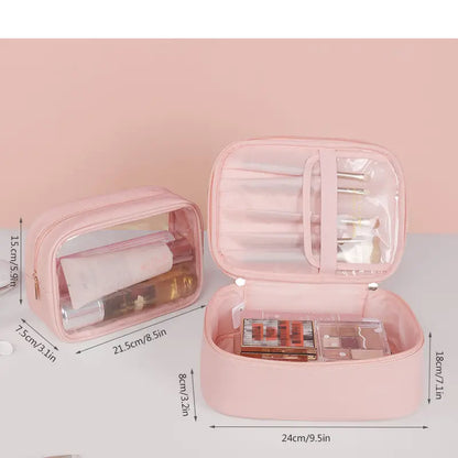 2-Piece Faux Leather (PU) Travel Makeup Bag Set