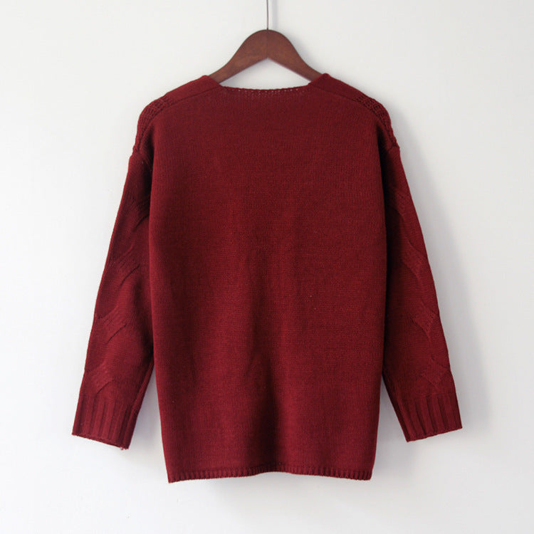 Zopfstrick-Pullover mit V-Ausschnitt „Marina“