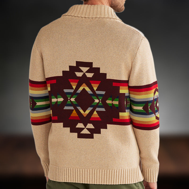 Shawl-Collar Aztec Knit Cardigan “Henrik”