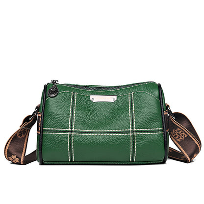 Stitched Leather Barrel Shoulder Bag