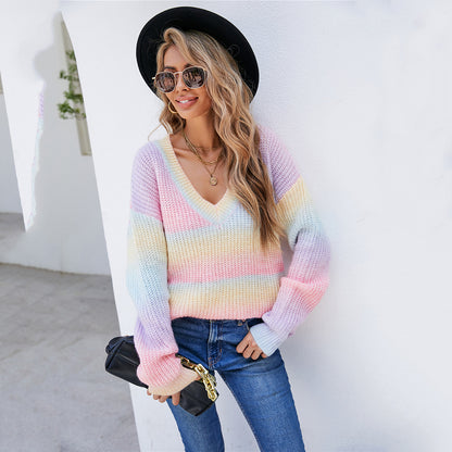 Pastel Rainbow V-Neck Sweater “Iris”