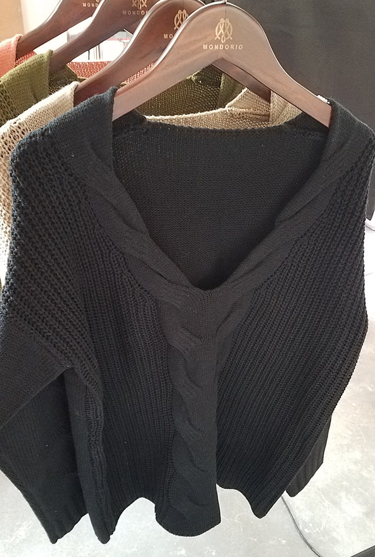 Zopfstrick-Pullover mit V-Ausschnitt „Marina“