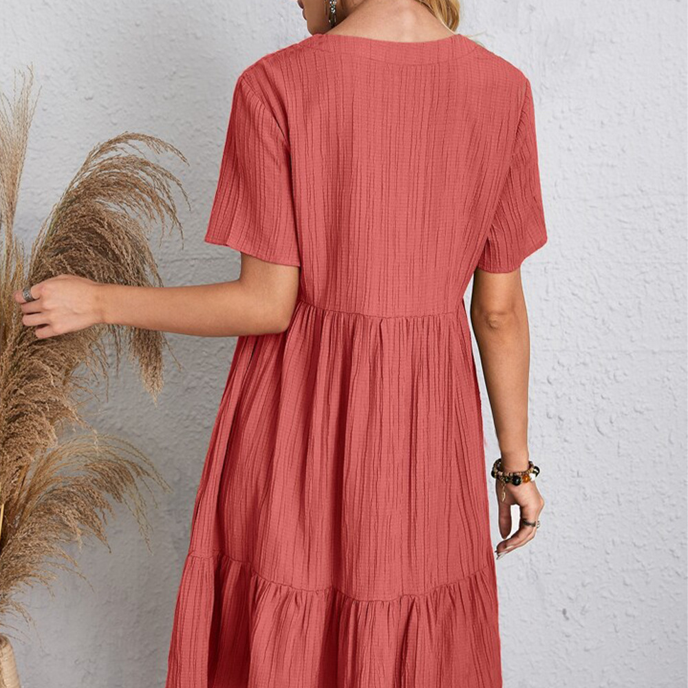 Einfarbiges Babydoll-Kleid mit V-Ausschnitt „Carla“