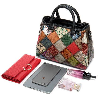 Lederhandtasche im Ethno-Patchwork-Stil