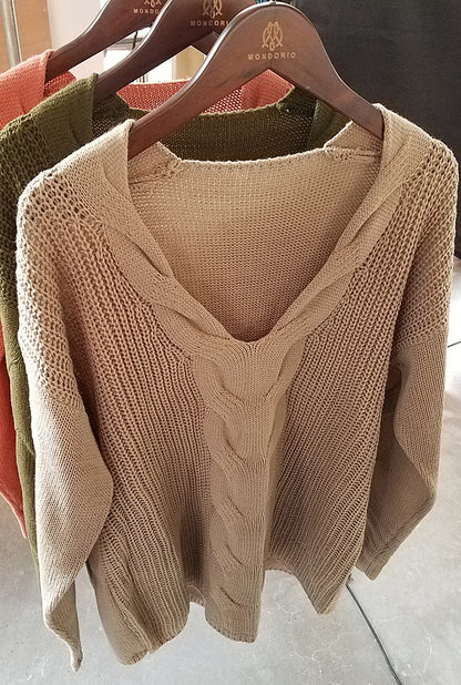 Zopfstrick-Pullover mit V-Ausschnitt „Marina“