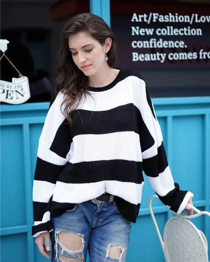 Block-Stripe Oversized Knit Sweater “Stella”