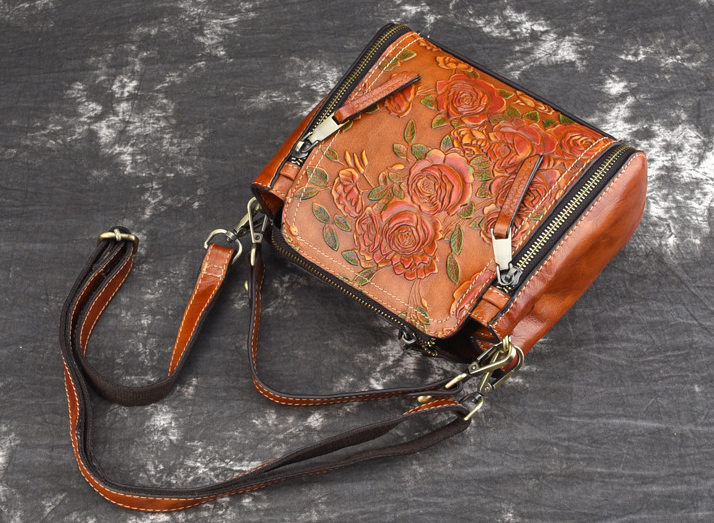 Floral Embossed Leather Handbag