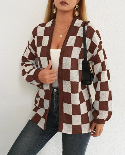 Checkerboard Knit Cardigan “Ingrid”