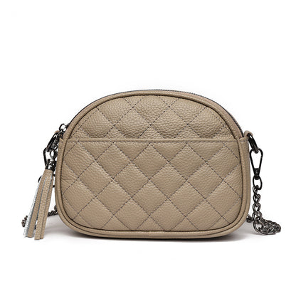 Quilted Leather Oval Crossbody Bag
