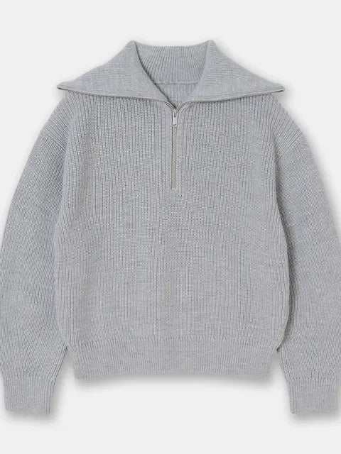 Half-Zip Sailor-Collar Striped Sweater “Gaia”