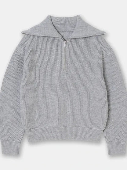 Half-Zip Sailor-Collar Striped Sweater “Gaia”