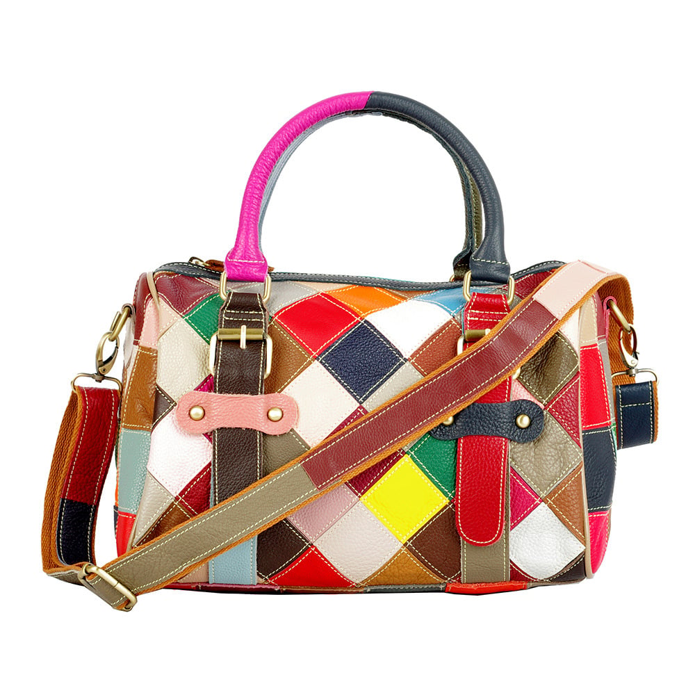 Patchwork Cowhide Boston Bag