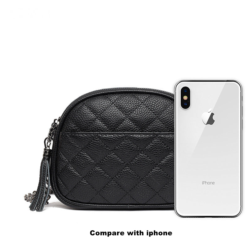 Quilted Leather Oval Crossbody Bag