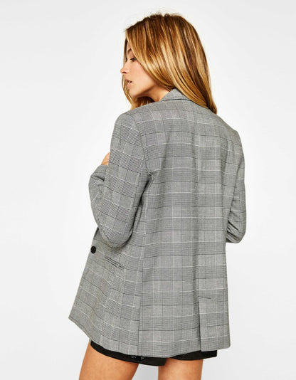 Glen Check One-Button Blazer “Signe”