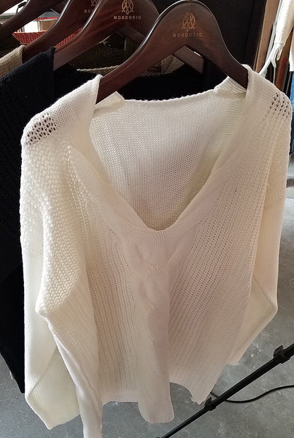 Zopfstrick-Pullover mit V-Ausschnitt „Marina“