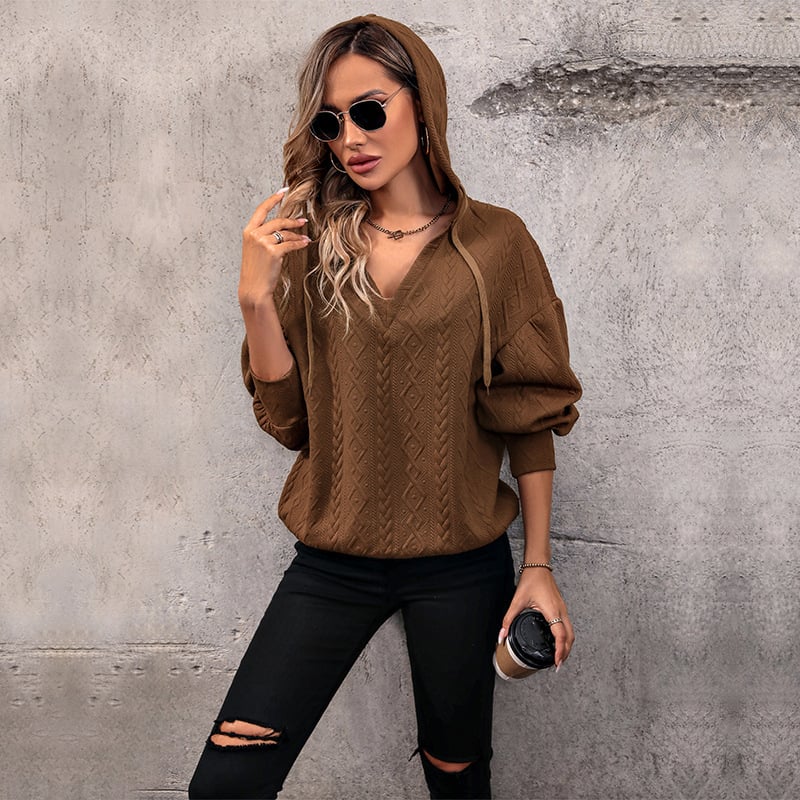 Hooded V-Neck Knit Sweater “Lorena”