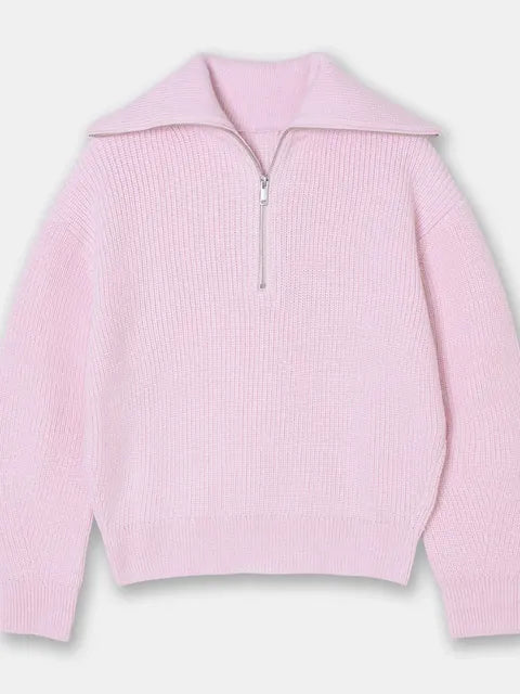 Half-Zip Sailor-Collar Striped Sweater “Gaia”