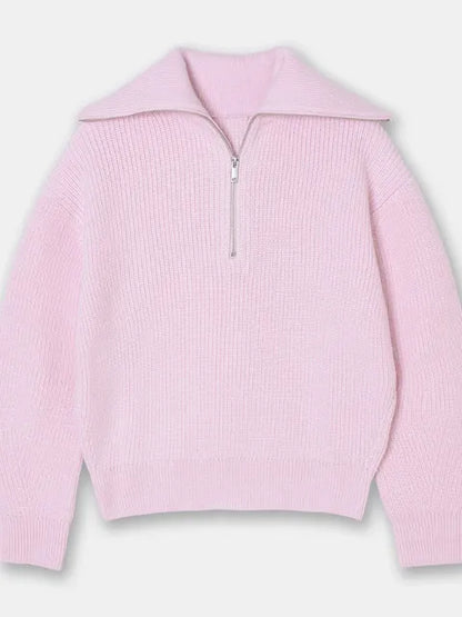 Half-Zip Sailor-Collar Striped Sweater “Gaia”