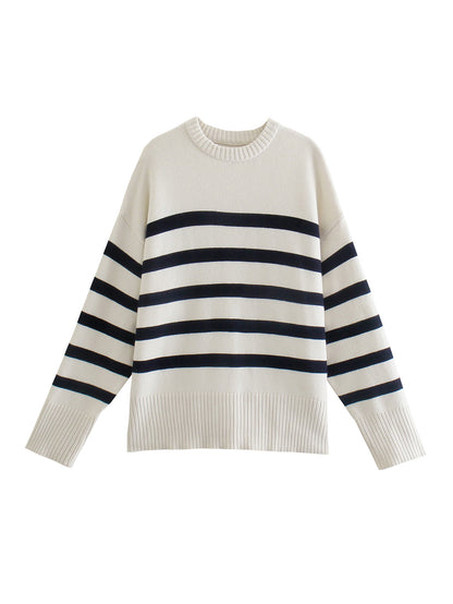 2024 Autumn Women's Striped Long Sleeve Knit Sweater