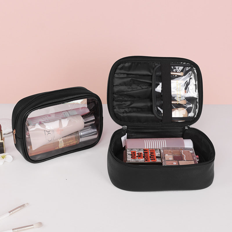 2-Piece Faux Leather (PU) Travel Makeup Bag Set