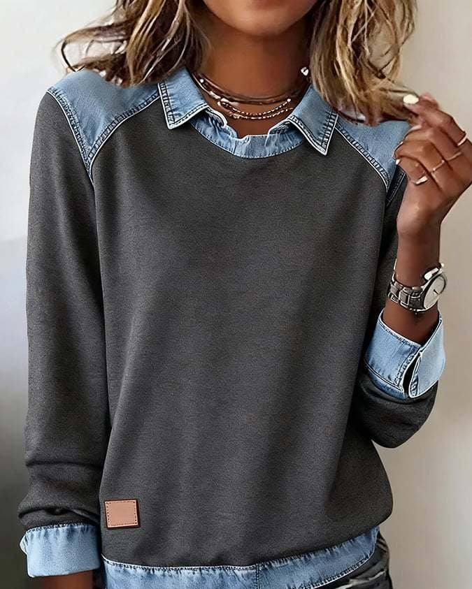 Strickpullover mit Denim-Kragen „Noemi“