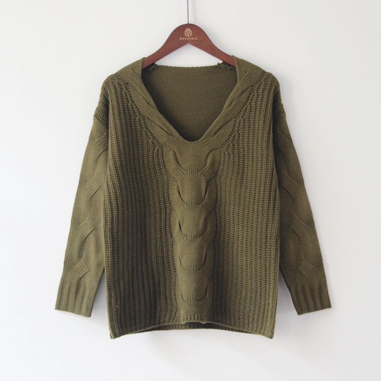 Zopfstrick-Pullover mit V-Ausschnitt „Marina“