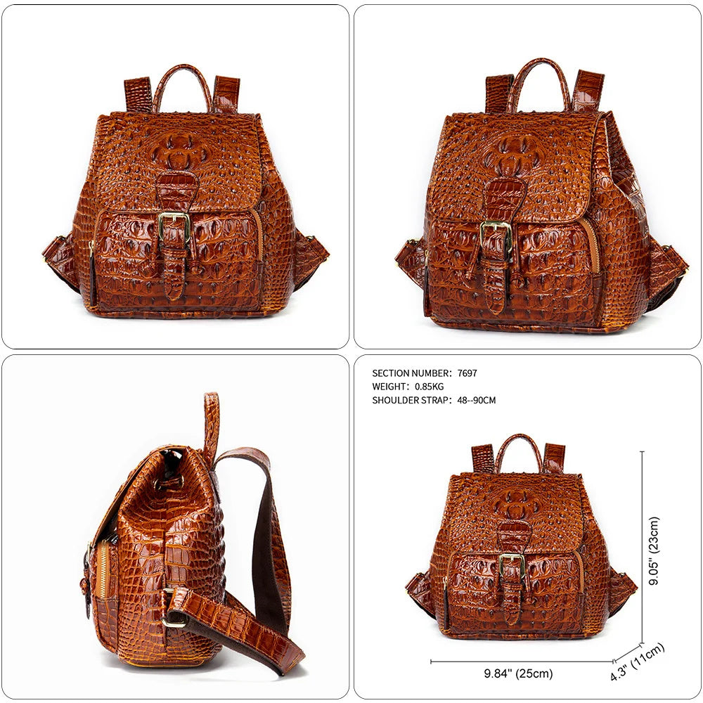 Rucksack aus Leder in Kroko-Optik
