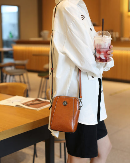 Small Cowhide Leather Crossbody Phone Bag