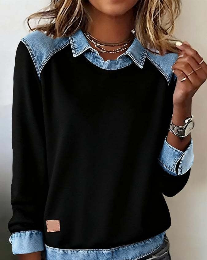 Denim-Collar Knit Pullover “Noemi”