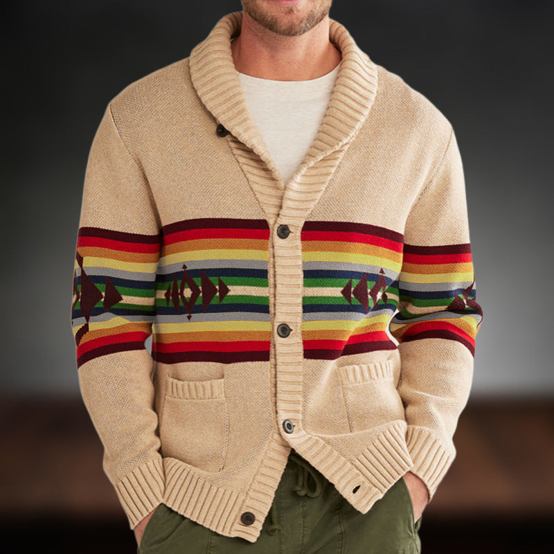 Shawl-Collar Aztec Knit Cardigan “Henrik”