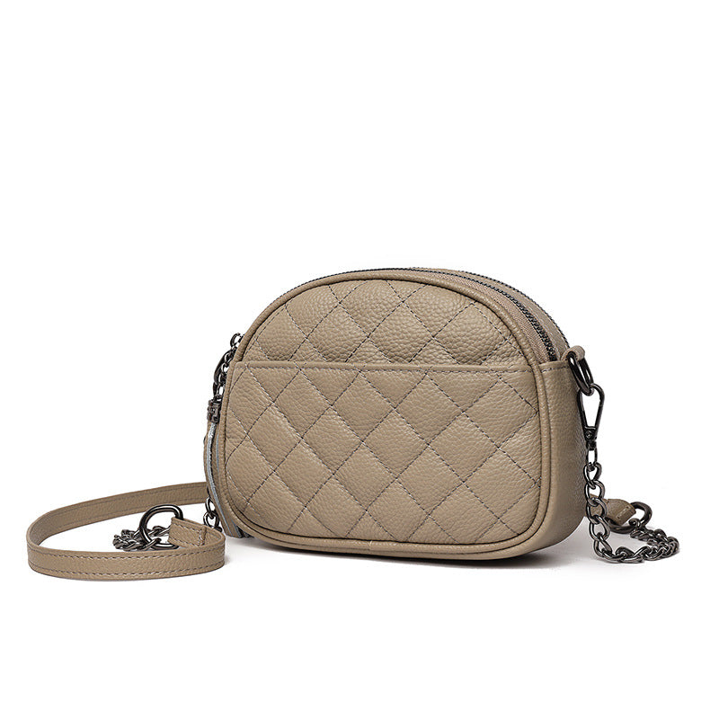 Quilted Leather Oval Crossbody Bag